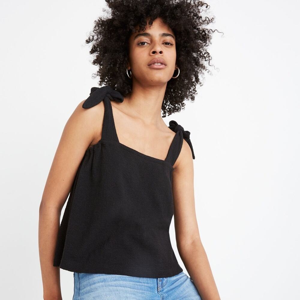 Madewell Texture & Thread Black Textured Tie Strap Tank Top Size XXS